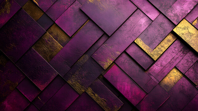 cuadro decorativo con figuras geometricas y rectangulos morado con dorado textura con estilo minimalista moderno con textura elegante