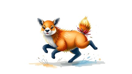 Playful Orange Fox Running Through Puddle