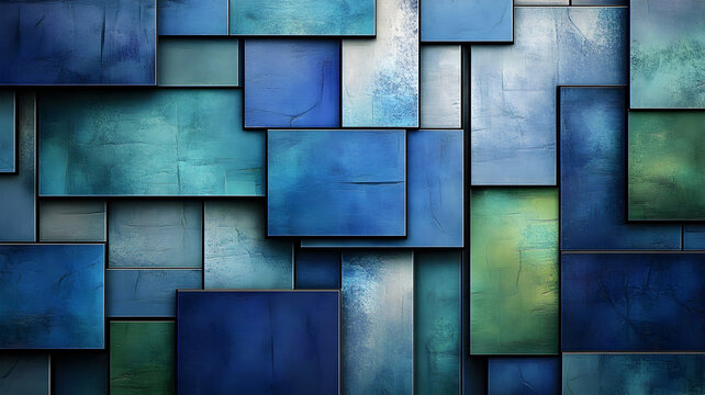 un cuadro decorativo de figuras geometricas en color azul y verde abstracto composicion artistica