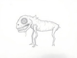 Fototapeta premium Creepy Monster Sketch with Sharp Teeth and Large Eye Illustration