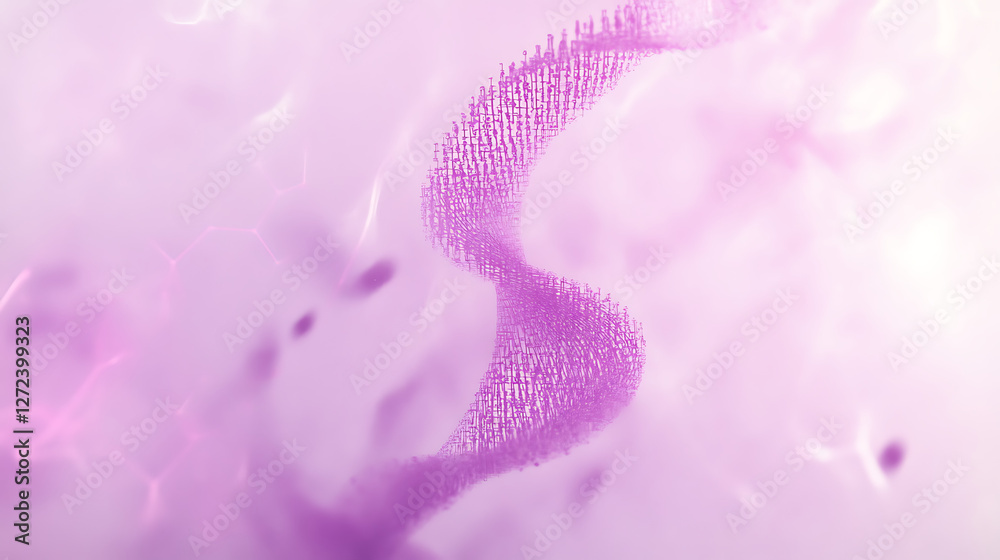 Poster abstract rendering of intertwined strands with mesh details in soft pink and white hues rendering.