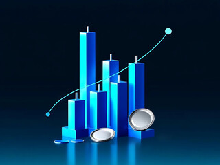 Stock trading finance investment on 3D graph background with growth money digital technology banking trade profit. Business exchange financial market success strategy analysis diagram chart asset