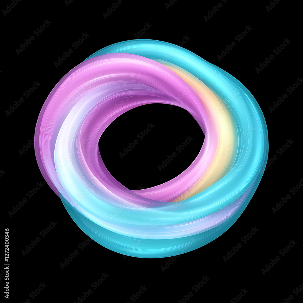 Wall mural abstract torus shape art installation with swirling colors and dynamic form on dark background.