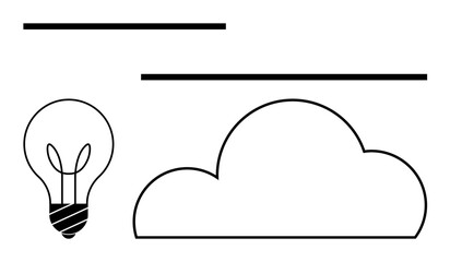 Lightbulb with horizontal lines and a cloud shape. Ideal for innovation, creativity, technology, brainstorming, data storage, cloud computing, digital transformation. Line metaphor