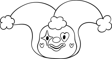 Happy Face Clown with Hat outline doodle hand drawn