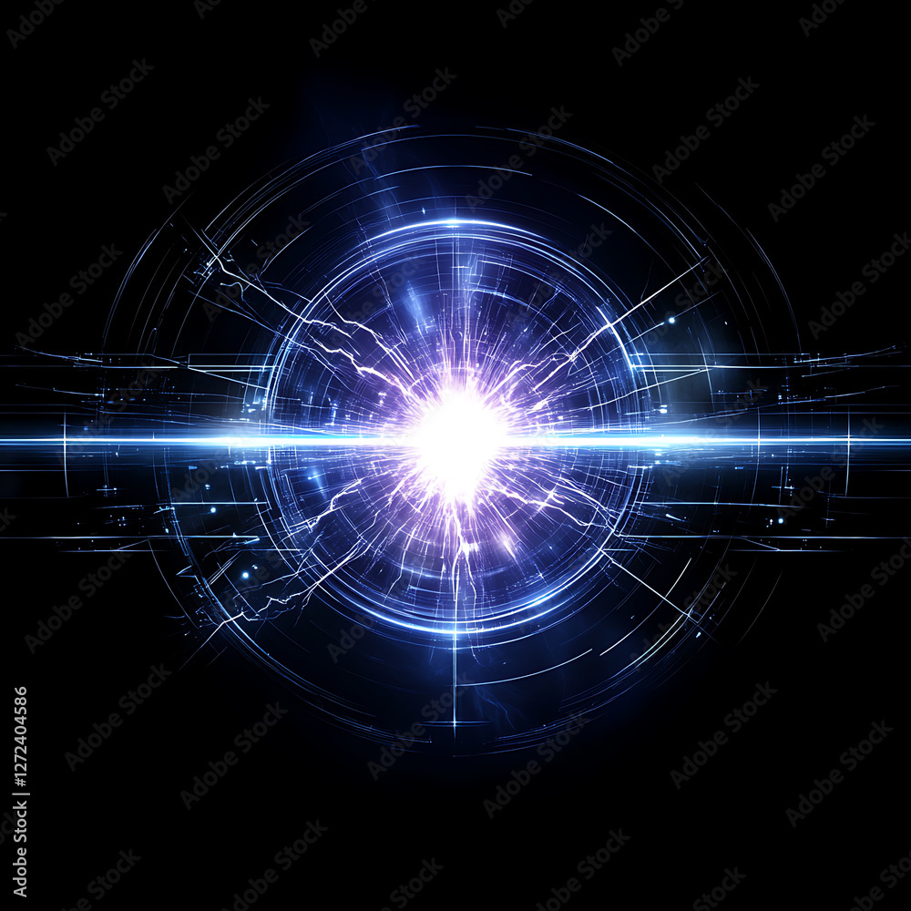 Wall mural captivating energy burst visualized in circular layers radiating power and intense glowing light.