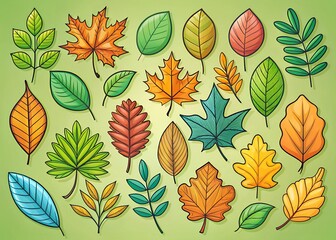 Obraz premium collection of bright autumn leaves. leaves of different tree species. chestnut, oak, birch, linden, maple
