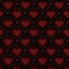 Heart shapes in seamless pattern for textile designs, wallpaper, and backgrounds with dark red colors