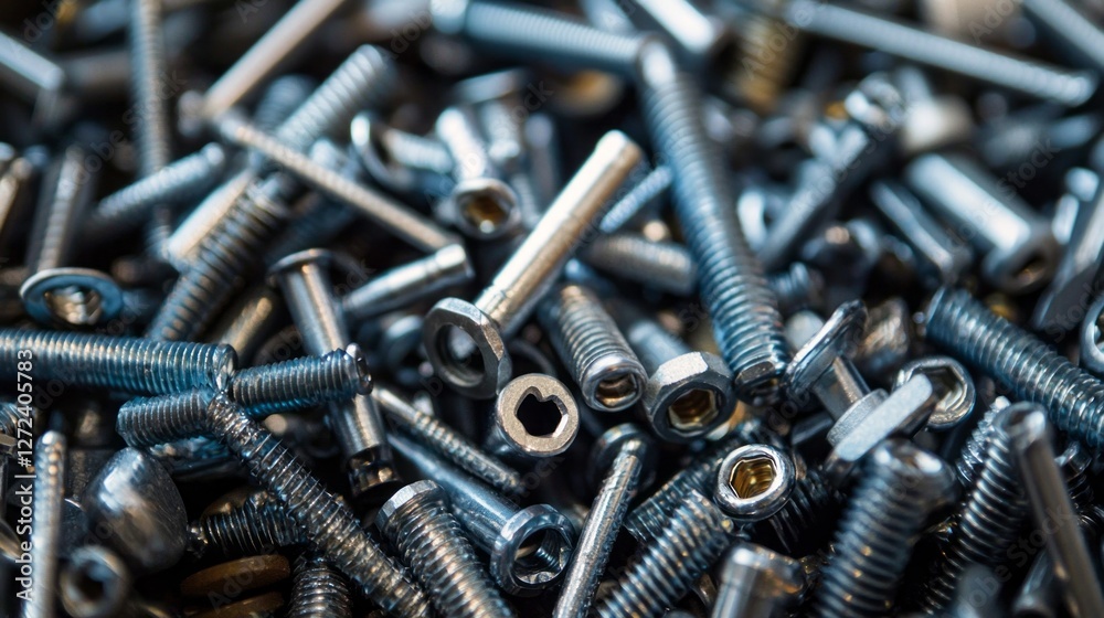 Poster metal fasteners of different sizes and types lay scattered across a workshop bench, showcasing their