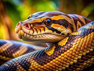 Fototapeta premium Majestic Ball Python Portrait: West African Reptile in Natural Habitat