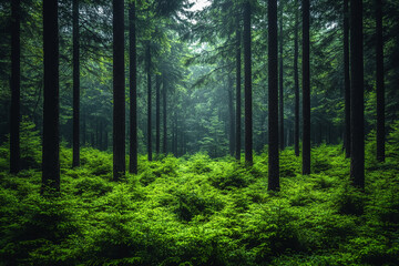 Obraz premium Enchanting Emerald, A Deep Dive into Forest Canopy and Verdant Undergrowth