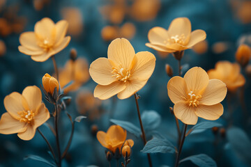 Fototapeta premium Sunlit Buttercups, A Serene Floral Symphony in Yellow and Teal
