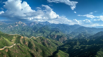 Obraz premium Breathtaking Mountain Landscape With Winding Road Under a Clear Blue Sky in the Afternoon