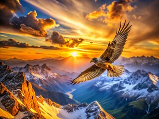 Fototapeta premium Majestic Bird Soaring Above Mountain Range - Copy Space for Text