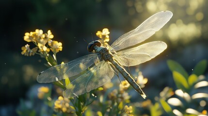 Dragonfly sunset meadow nature serenity