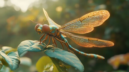 Dragonfly resting, garden, sunset, nature