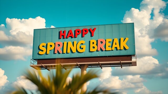 happy spring break written on a billboard