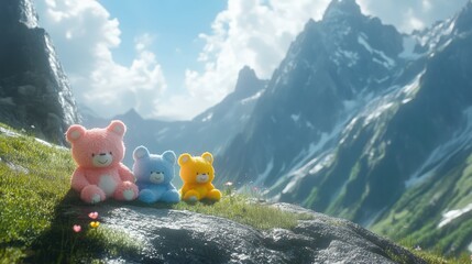 Teddy bears mountain adventure postcard