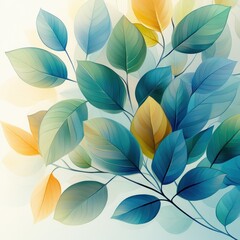 Fototapeta premium Abstract Green Leaves Seamless Pattern Watercolor Background