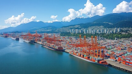 Obraz premium Container Ships Docked at a Busy Port City