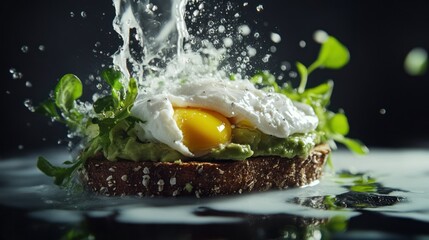 Poached egg avocado toast splash