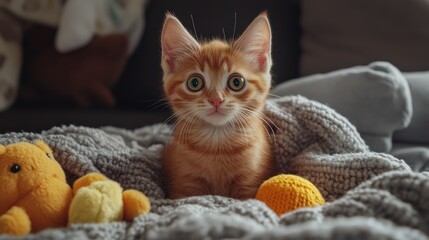 Ginger kitten plays, cozy home