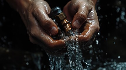 Cleaning valve outdoors, dark background