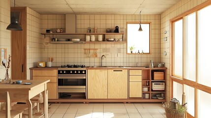 A serene and well-balanced kitchen layout ensuring the stove is placed for good fortune