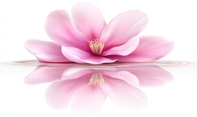 Fototapeta premium A serene pink flower floating on calm water, reflecting its beauty in a tranquil setting