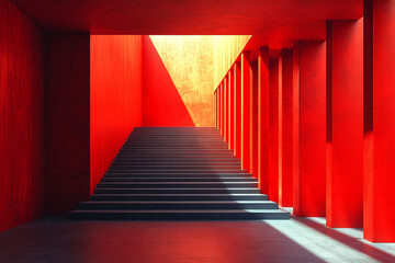 Fototapeta premium Crimson Ascent, A Stairway to Luminescent Revelation in Bold Geometry