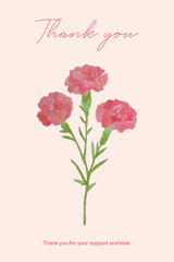 Carnation card watercolor illustration for Mother's Day, Father's Day, Teacher's Day, Parents' Day