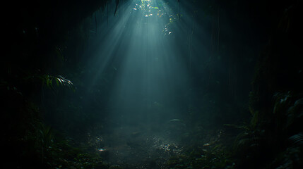 Enchanted Forest Trail Amidst Sunlight Rays Piercing Through the Dense Foliage Realm Atmosphere.