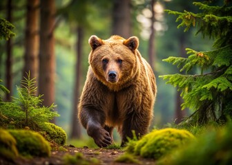 Fototapeta premium Majestic Brown Bear Walking in Wilderness - Rule of Thirds Composition