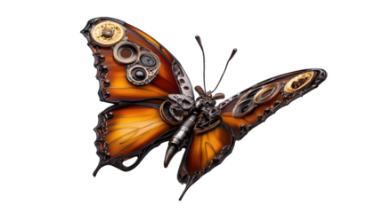 A butterfly with gears and a clock on its wings