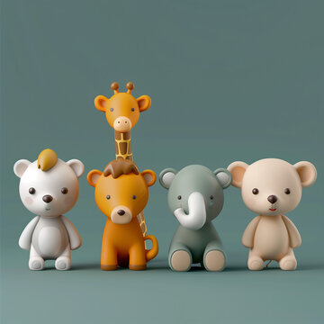 Safari animais infantis cartoon 3D ilustra&ccedil;&atilde;o infantil