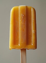 Yellow Fruit Popsicle on Wooden Stick Isolated on White Background