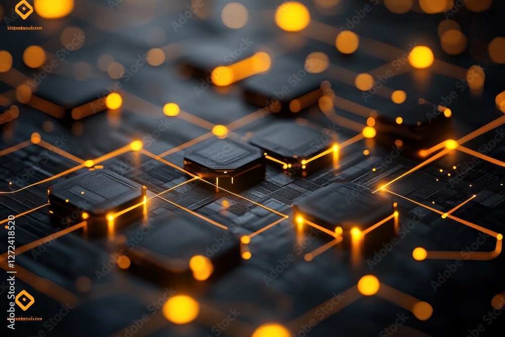 Fototapete Workflow Automation and Process Management Using Flowchart and Digital Art Design