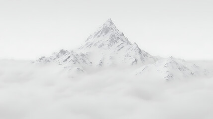 Obraz premium Ethereal Mountain Peak Rising Above Clouds Serene Summit Snow Capped Wilderness Tranquil Landscape.