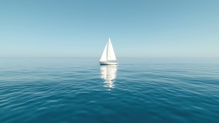 Fototapeta premium Solitary sailboat on calm ocean, clear sky. Peaceful travel scene