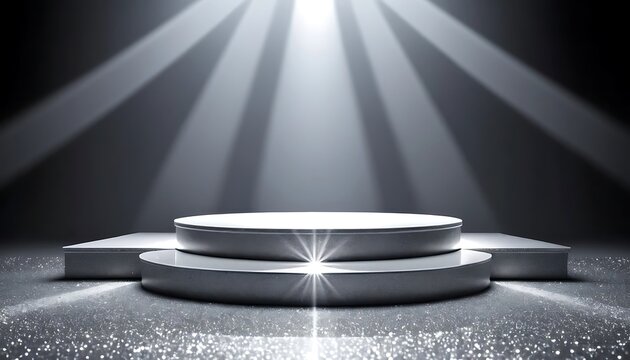 Illuminated product showcase with spotlight effect and glitter backdrop