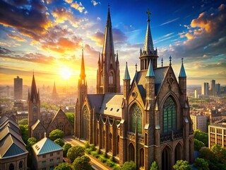 Majestic City Church: Architectural Photography of a Gothic Spire