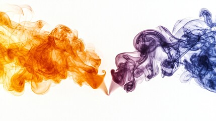 Colorful smoke swirls abstract art, white background