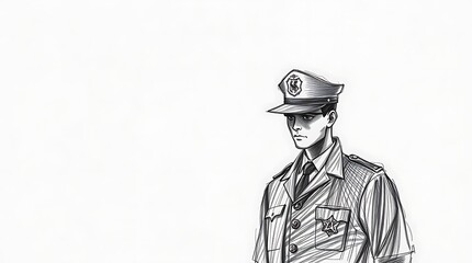 Pen and Ink Drawing of a Police Officer in Uniform