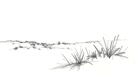 Obraz premium Minimalist Line Art Drawing of Beach Grass Landscape