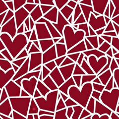 Red hearts inside shattered glass pattern. Romance background for desktop or social media posts