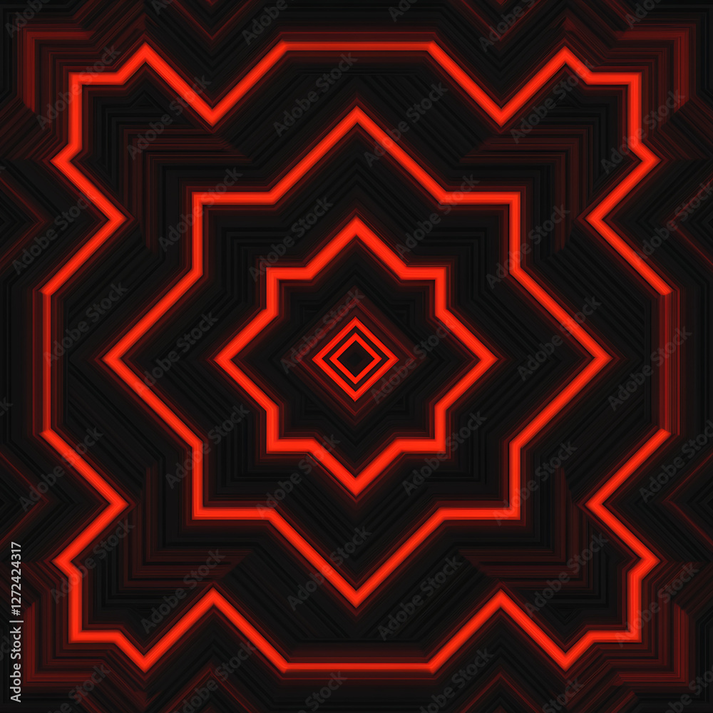 Poster geometric echoes red patterns on a dark background intriguing symmetry creating unique visuals.