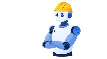 Obraz premium Friendly Robot Construction Worker with Hard Hat and Confident Pose