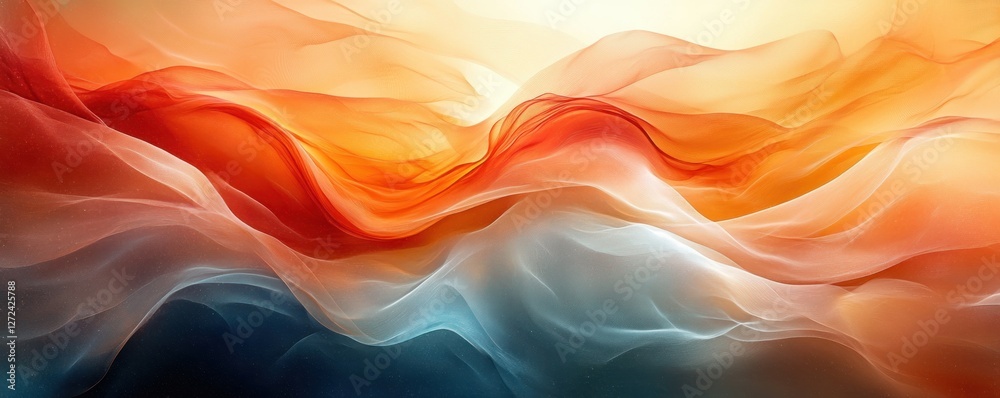 Poster vibrant abstract textile background with organic patterns and flowing ribbons in orange teal and cre