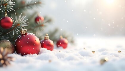 Merry Christmas: Red Ornaments in Snowy Wonderland