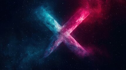 Cosmic X Mark Icon Formed by Intertwining Galaxies Nebulae and Stellar Explosions Against a Vibrant Cosmic Space Background  Digital of a Dynamic Astronomical Symbol